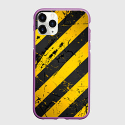 Чехол iPhone 11 Pro матовый WARNING - желто-черные полосы, цвет: 3D-фиолетовый