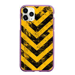 Чехол iPhone 11 Pro матовый WARNING - желто-черные полосы, цвет: 3D-фиолетовый