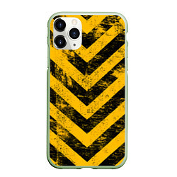 Чехол iPhone 11 Pro матовый WARNING - желто-черные полосы, цвет: 3D-салатовый