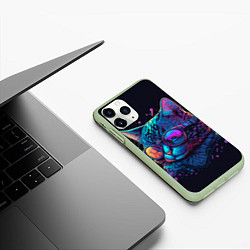 Чехол iPhone 11 Pro матовый Кот неоновый, цвет: 3D-салатовый — фото 2