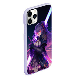 Чехол iPhone 11 Pro матовый Cyber girl in purple light, цвет: 3D-светло-сиреневый — фото 2