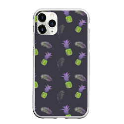 Чехол iPhone 11 Pro матовый Паттерн с ананасами, цвет: 3D-белый