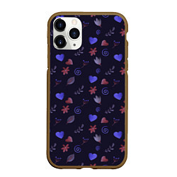 Чехол iPhone 11 Pro матовый Паттерн с сердечками и цветами