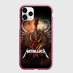 Чехол iPhone 11 Pro матовый Metallica гитара и логотип, цвет: 3D-малиновый