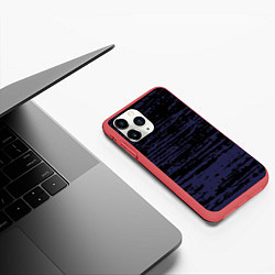 Чехол iPhone 11 Pro матовый Синие кляксы на чёрном, цвет: 3D-красный — фото 2