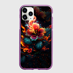 Чехол iPhone 11 Pro матовый Огненный цветок на темном фоне, цвет: 3D-фиолетовый