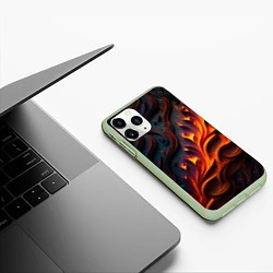 Чехол iPhone 11 Pro матовый Огненный орнамент с языками пламени, цвет: 3D-салатовый — фото 2
