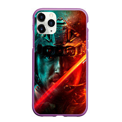 Чехол iPhone 11 Pro матовый Боец на войне, цвет: 3D-фиолетовый