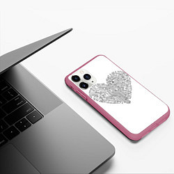 Чехол iPhone 11 Pro матовый Heart neurons, цвет: 3D-малиновый — фото 2