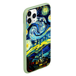 Чехол iPhone 11 Pro матовый Винсент ван Гог, звездная ночь, цвет: 3D-салатовый — фото 2