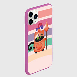 Чехол iPhone 11 Pro матовый Черный кот рыцарь в доспехах с сердечками, цвет: 3D-фиолетовый — фото 2