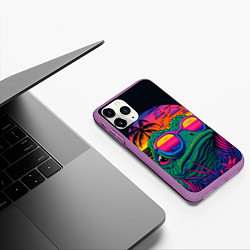 Чехол iPhone 11 Pro матовый Лягушонок Пепе на неоновом отдыхе, цвет: 3D-фиолетовый — фото 2