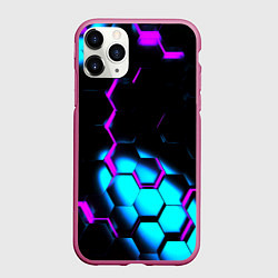 Чехол iPhone 11 Pro матовый Неоновая броня fortnite, цвет: 3D-малиновый