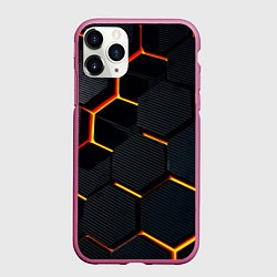 Чехол iPhone 11 Pro матовый Плиты стиль соты киберпанк, цвет: 3D-малиновый