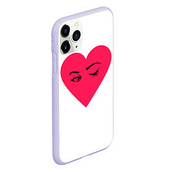 Чехол iPhone 11 Pro матовый Красное сердце - любовь с глазами, цвет: 3D-светло-сиреневый — фото 2