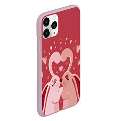 Чехол iPhone 11 Pro матовый Зайчики на День святого валентина, цвет: 3D-розовый — фото 2