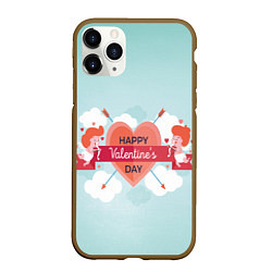 Чехол iPhone 11 Pro матовый Ангелочки на день святого валентина, цвет: 3D-коричневый