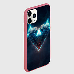 Чехол iPhone 11 Pro матовый Каменное сердце в синем неоновом электрическом све, цвет: 3D-малиновый — фото 2