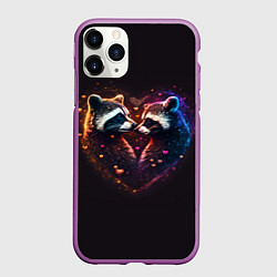 Чехол iPhone 11 Pro матовый Пара влюбленных енотов, цвет: 3D-фиолетовый