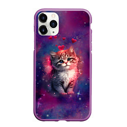 Чехол iPhone 11 Pro матовый Космически котенок, цвет: 3D-фиолетовый