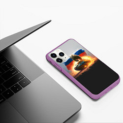 Чехол iPhone 11 Pro матовый Медведь разрывает танк, цвет: 3D-фиолетовый — фото 2