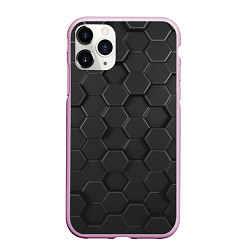 Чехол iPhone 11 Pro матовый Abstraction hexagon grey, цвет: 3D-розовый