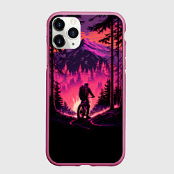 Чехол iPhone 11 Pro матовый Велопрогулка на закате, цвет: 3D-малиновый