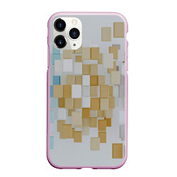 Чехол iPhone 11 Pro матовый Геометрические золотые, синие и белые кубы, цвет: 3D-розовый