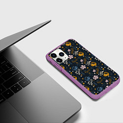 Чехол iPhone 11 Pro матовый Растительный паттерн с котиками, цвет: 3D-фиолетовый — фото 2