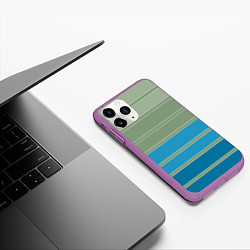 Чехол iPhone 11 Pro матовый Оливковые и голубые полосы, цвет: 3D-фиолетовый — фото 2