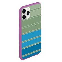 Чехол iPhone 11 Pro матовый Оливковые и голубые полосы, цвет: 3D-фиолетовый — фото 2