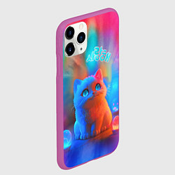 Чехол iPhone 11 Pro матовый Милый котенок - тай-дай, цвет: 3D-фиолетовый — фото 2