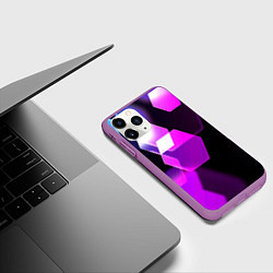 Чехол iPhone 11 Pro матовый Неоновая нейросеть соты, цвет: 3D-фиолетовый — фото 2