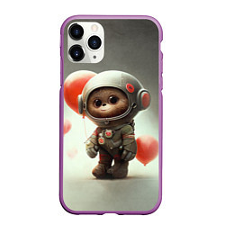 Чехол iPhone 11 Pro матовый Комонавт с красными шариками, цвет: 3D-фиолетовый