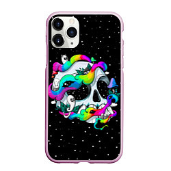 Чехол iPhone 11 Pro матовый Радужный череп, цвет: 3D-розовый