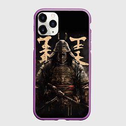 Чехол iPhone 11 Pro матовый Самурай и надписи, цвет: 3D-фиолетовый