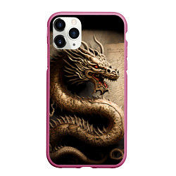 Чехол iPhone 11 Pro матовый Китайский дракон с открытой пастью, цвет: 3D-малиновый