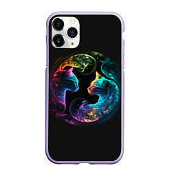 Чехол iPhone 11 Pro матовый Инь-янь коты неон, цвет: 3D-светло-сиреневый