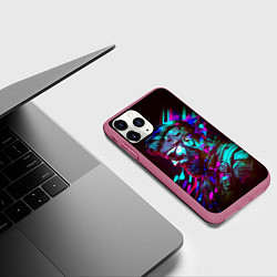 Чехол iPhone 11 Pro матовый Мужчина с бородой в стиле киберпанк, цвет: 3D-малиновый — фото 2