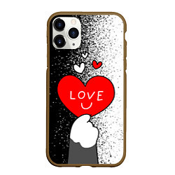Чехол iPhone 11 Pro матовый Котик держит сердечко, цвет: 3D-коричневый