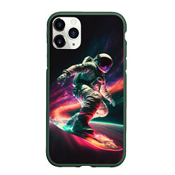 Чехол iPhone 11 Pro матовый Cosmonaut space surfing, цвет: 3D-темно-зеленый