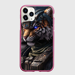 Чехол iPhone 11 Pro матовый Battle Tiger, цвет: 3D-малиновый