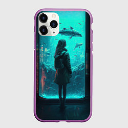 Чехол iPhone 11 Pro матовый Девушка и аквариум, цвет: 3D-фиолетовый
