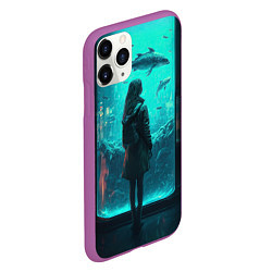 Чехол iPhone 11 Pro матовый Девушка и аквариум, цвет: 3D-фиолетовый — фото 2
