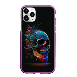 Чехол iPhone 11 Pro матовый Красочный череп с цветами, цвет: 3D-фиолетовый