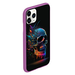 Чехол iPhone 11 Pro матовый Красочный череп с цветами, цвет: 3D-фиолетовый — фото 2