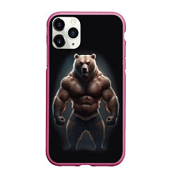 Чехол iPhone 11 Pro матовый Сильный медведь спортсмен, цвет: 3D-малиновый