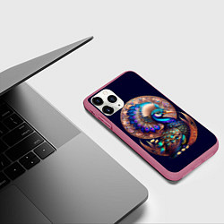 Чехол iPhone 11 Pro матовый Синяя птица арт, цвет: 3D-малиновый — фото 2