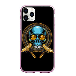 Чехол iPhone 11 Pro матовый Череп с двумя узи, цвет: 3D-розовый
