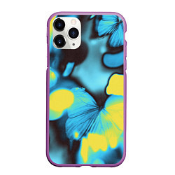 Чехол iPhone 11 Pro матовый Голубые бабочки асбтракция